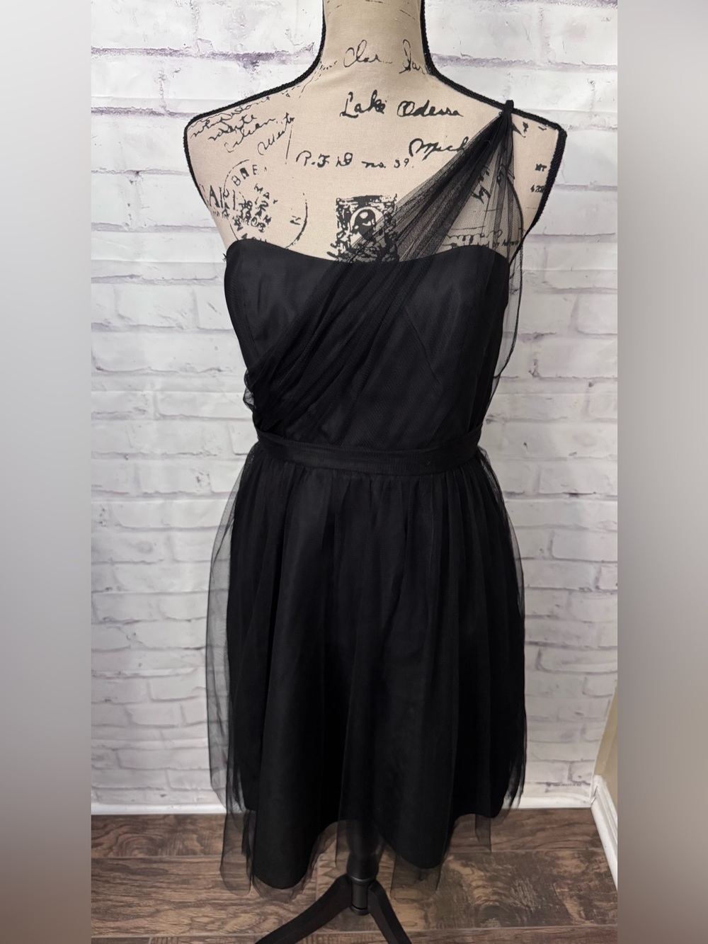 Alfred Angelo Black Tulle One Shoulder Homecoming Prom Formal Event Dress Sz 8